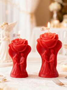 1pc Valentine's Day Rose Couple Aromatherapy Candle For Ins Creative Decoration Romantic Wedding Arrangement Holiday Gift Handmade Soy Candle - Multicolor - View 6