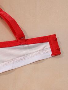 Biustonosz damski w świątecznym stylu z fiszbinami – w kratę, push-up, z bocznym wsparciem, wygodny i stylowy, idealny na świąteczne okazje i do noszenia na co dzień - Czerwony - Zobacz 5