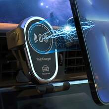 无线车载手机支架，一键释放，快速充电，手动夹式出风口安装，兼容 17/16/15/14/13/12/11/Pro/Max 及更新机型，支持无线充电，带 USB 接口，男女通用，附带 2 个车载挂钩