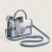 Fashionable High-End Pu Tote Bag With Versatile Square Shape And Cute Cherry Print, Perfect For Shopping, Dating Or Cross-Body For Girls Send Scarf., Best Mother's Day And Valentine's Day Gifts - 淺藍色 - 查看 1