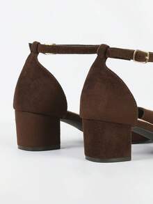 Giày cao gót đế dày đơn giản, thanh lịch, khoét rỗng, kiểu dáng mới dành cho nữ mùa Thu/Đông, chất liệu da lộn, quai thoải mái, gót trung bình, mũi nhọn, thích hợp đi ngoài trời, quà tặng Ngày của Mẹ. - màu nâu - Xem 6