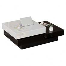 Cylindrical Coffee Table 60 X 60 X 35.1, 360° Rotating Tabletop, Freely Rotating Living Room Table, Three-Tier Sofa Table, 3 Storage Surfaces, Recommended Total Load Capacity Of 30 Kg, Wicker With Storage Space - White+Black + Particle Board - View 3