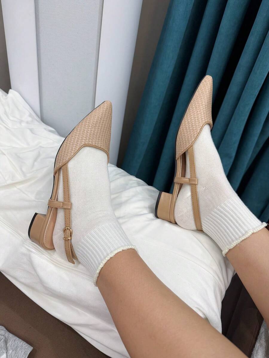 1 Pair Elegant Teenager High Heel Shoes With Ankle Strap, Versatile For Vacation, Festivals, Daily Wear - Camel - View 1