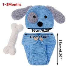 3pcs Blue Puppy Handmade Knitted Newborn Baby Photography Prop Outfit - Blue - View 10