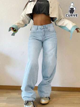 Women's Vintage Casual Elastic Waist Loose Straight Leg Jeans
