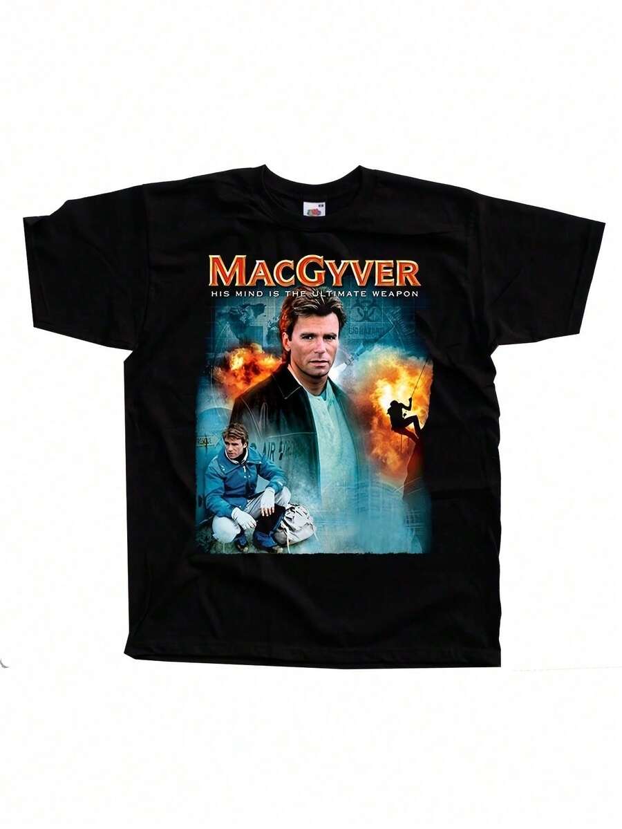 MacGyver TV Series T-Shirt – Vintage Poster Design With MacGyver, All-Season Casual Tee For Fans, Sizes S-4XL (Black) – Everyday & Convention Wear – Official MacGyver Merchandise, Fan Merchandise, Bold Graphic Print, Comfortable Fit, Pop Culture Clothing, Retro Style Shirt, Durable Fabrics, Short Sleeve Shirt, Pop Culture Love - 黑色 - 查看 1