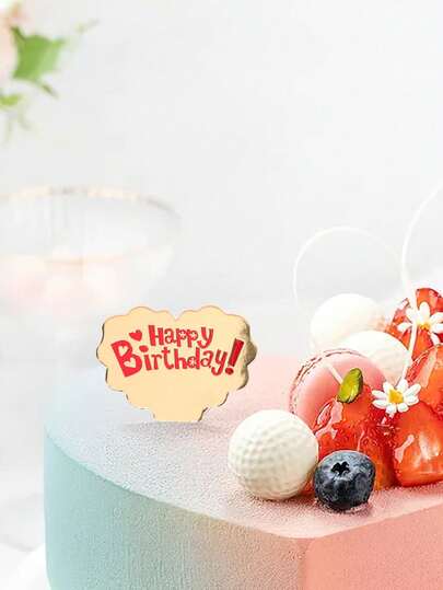 50pcs Hot Stamping Heart-Shaped Paper Happy Birthday Cake Toppers For Party Supplies Baking Tools Cake Decorations