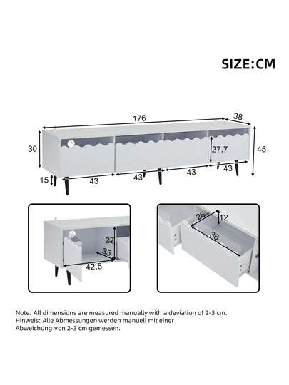 TV Cabinet 176x38x45 Cm, LED Lighting, Drawers, Cabinets, Large Storage Space, Living Room Furniture, TVs Up To 75 Inches view 4