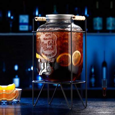 Glass Beverage Dispenser With Faucet, Fruit Tea Barrel, Picnic Drink Dispenser, Cocktail Barrel