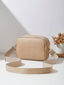 EMERY ROSE 1pc Women's Casual Commuter Crossbody Bag, 4 Zipper Design, Solid Color Personalized Fashion Wavy Pattern, Soft Texture Handheld/Shoulder, Large Capacity, Suitable For Travel, Shopping, Commuting - Khaki - View 5