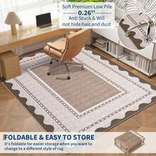 1PCS Room Decor Bordered Rug Scalloped Geometric Pattern Modern Washable Low Pile Area Rug For Living Room Bedroom Contemporary Non Slip Large Rug Low Pile Stain Resistant Carpet For Classroom Dining Room Runner For Hallway Kitchen Enterway - 紅棕色 - 查看 9