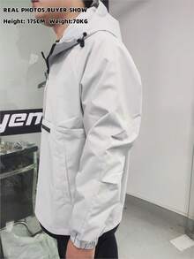 Men's Minimalist Fashion Casual Versatile Half-Zip Hoodie Jacket, Lightweight Hooded Black Long Sleeve Jacket For Outings, Suitable As Gift For Friends, Husbands, Boyfriends - Light Grey - View 10