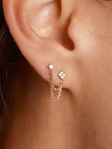 1 Đôi bông tai hình giọt nước đính đá Cubic Zirconia, Quà tặng cho nữ, Trang sức cưới - Hoa hồng vàng - Xem 5