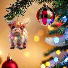 1pc Cute Highland Cow Christmas Ornaments, 1pc 2D Acrylic Decor, Non-Traditional & Adorable Suitable For Christmas Tree Hanging Decoration Christmas Decorations Home Christmas Gifts Christmas Decor - 彩色 - 查看 7