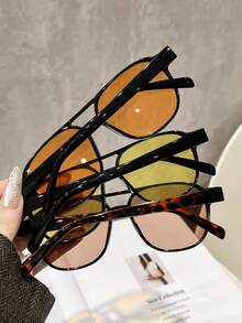 1-3副女士塑料几何盾形镜框复古个性化优雅生活辣妹风经典闺蜜风时尚眼镜，适合街拍、海滩派对、外出装扮、派对服饰、音乐节、度假装扮装饰 - 彩色 - 查看 4