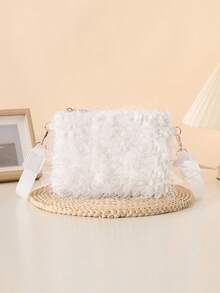 Túi xách lông thời trang dành cho nữ, Túi đeo chéo điện thoại tối giản - trắng - Xem 7