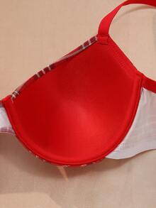 Biustonosz damski w świątecznym stylu z fiszbinami – w kratę, push-up, z bocznym wsparciem, wygodny i stylowy, idealny na świąteczne okazje i do noszenia na co dzień - Czerwony - Zobacz 6