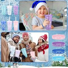 WSXC 24 Pieces Snowflake Party Favors Cups Set 24 Oz 12 Frozen Themed Cups With Lids And Straws 12 Silicone Bracelets Reusable Plastic Tumblers For Winter Theme Holiday Birthday Party Supplies - 藍色 - 查看 6