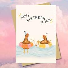 1pc Funny Swimming Chickens Birthday Card Greeting Card With Envelope Playful Farm Animal Design With Party Hats In Water Scene, Perfect For Sending Joyful Birthday Wishes, Great For Friends, Family Members, Coworkers - Multicolor - View 6