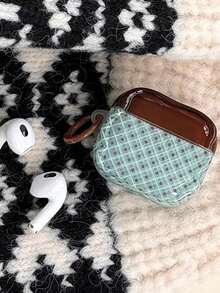 Argyle Pattern Niche Design Mint Green & Brown Rhombus Pattern Protective Case Compatible With Airpods 4, Pro 3rd Gen, Apple Wireless Bluetooth Earphones 2nd Gen, 3, Soft Full Coverage Case For Women - Multicolor - View 10