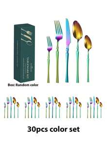 5pcs/30pcs Stainless Steel Cutlery Set, Creative Waist Design,High-Quality Stainless Steel Cutlery Set, Including Fork, Knife, Spoon, Teaspoon, Fruit Fork, Colored Stainless Steel Cutlery Set, Black Stainless Steel Cutlery Set - Multicolor - View 10