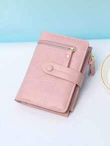 Nuevo estilo coreano Cartera plegable multifunción Rojo vino Monedero pequeño a prueba de robos Bloqueo RFID Ranuras para tarjetas Billetera de cuero PU suave Regalo para mujeres Cartera de dinero Billetera mini Monedero Billetera pequeña Billetera linda Billetera para tarjetas Monedero para monedas Regalos Rellenos de calcetines Accesorios - Rosa - Ver 4