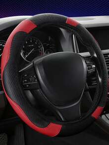 1pc New Elastic Carbon Fiber Anti-Slip Car Steering Wheel Cover, Stretchy Band Design, Breathable Microfiber Leather Universal Fit For Most Cars