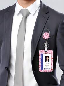 粉色蝴蝶结、樱桃、豹纹卡套，带可伸缩证件夹、登山扣、粉色可伸缩证件卷轴和可拆卸挂绳 - 励志语录证件钥匙扣，适合医生、护士、教师、女学生和办公室职员，圣诞节、感恩节、新年礼物 - 彩色 - 查看 2