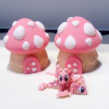 1set/2pcs 3D Printed Mushroom House + Mushroom Dragon Model Table Decoration Sculpture Table, 3D Printed Movable Articulated Animal Table Simulation Model, Stress-Relieving Creative Festival Gift Table Gift - Multicolor - View 6