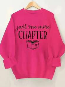 2025[Bright Pink Book Lover Sweatshirt] Soft Stretch Polyester Bright Pink "Just ONE MORE CHAPTER" Book Lover Graphic Crew Neck Sweatshirt| Casual Regular Length Pullover For Women, Autumn/Winter Casual Attire, Cozy Autumn Apparel, Playful Print, Durable FabricSoft And Breathable - 玫紅色 - 查看 11