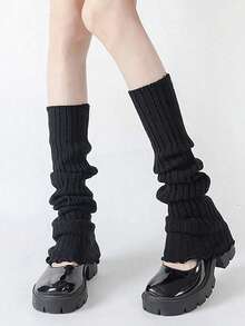 1 par negro/2 pares negro y blanco Calentadores de piernas cómodos y de moda para mujer con volantes, calentadores de piernas holgados para otoño e invierno - Negro - Ver 5