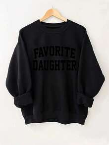 2025FAVORITE DAUGHTER Graphic Print Women's Casual Sweatshirt - Black Round Neck Long Sleeve Pullover, Machine Washable Autumn Winter Warmth, Perfect Gift For Daughters, Sweaters For S, Cozy Winter Apparel, Relaxed Fit Pullover, Comfortable CasualwearSoft And Breathable - 黑色 - 查看 11