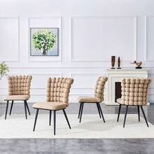 Dining Chairs - Light Camel + Metal + Velvet + Set Of 2 - View 7