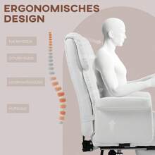 HOMCOM Office Chair, Ergonomic Desk Chair With Reclining Function, Lumbar Cushion, Height Adjustable Computer Chair With Footrest, Swivel Function, For Home Office, Synthetic Leather, White - 1 - View 4