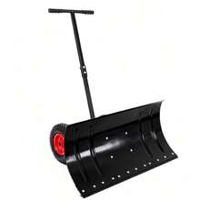 Single-Handle Snow Shovel With Wheels, 5-Level Height Adjustable (107-27.5) - 74" Wide Shovel Made Of PE Material, Foldable And Lightweight For Effortless Snow Clearing In Driveways