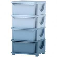 HOMCOM Children's Storage Boxes, 4 Drawers, Rounded Edges, Raised Design, Plastic, Blue - 1 - View 1