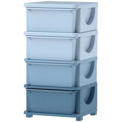 HOMCOM Children's Storage Boxes, 4 Drawers, Rounded Edges, Raised Design, Plastic, Blue