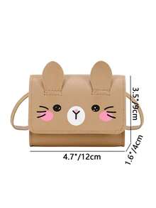 1pc PU Leather Mini Cartoon Shoulder Bag, Mini Crossbody Bag, Coin Purse - Khaki - View 2