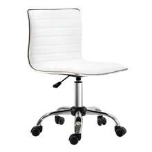 HOMCOM Armless Office Chair, Height Adjustable 78-90, Cosmetic Chair With Backrest, Up To 120 Kg, Leather, White (Available On Site) - 1 - View 9