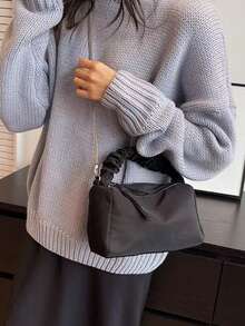 Túi đựng bowling PU vân vải họa tiết cổ điển, túi xách/túi đeo vai thời trang dành cho nữ, phù hợp để đi làm, mùa thu/đông - màu đen - Xem 4