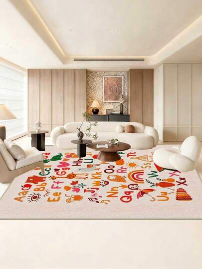 1 件装趣味字母儿童房地毯，手绘动物蔬菜客厅地毯，地毯，客厅区域地毯，小地毯，长方形垫子，家居装饰，大客厅地毯，客厅家居装饰，房间装饰，可水洗地毯