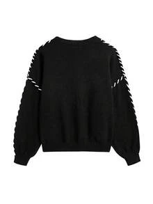 Áo len chui đầu dệt tay kiểu dây xoắn dành cho nữ cỡ lớn màu đen - màu đen - Xem 7