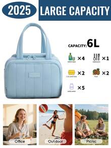 1个多巴胺色保温午餐包，适合学生和上班族，6升可爱柔软大容量，适合野餐，大容量可重复使用午餐手提袋，防水便携设计，是学校和办公室的理想之选——保持食物新鲜美味，便当包，返校必备手提包，便携式保温午餐盒收纳袋，适合户外，夏季户外食品包，厨房野餐包 - 彩色 - 查看 4