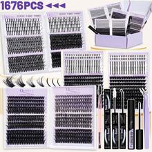 DIY Lash Extension Kit 1676Pcs D Curl Individual Spike Manga Lash Clusters Kit With Bottom Lashes, Lash Bond And Seal, Remover Tweezers Brush - màu đen - Xem 13