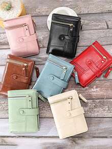 Nuevo estilo coreano Cartera plegable multifunción Rojo vino Monedero pequeño a prueba de robos Bloqueo RFID Ranuras para tarjetas Billetera de cuero PU suave Regalo para mujeres Cartera de dinero Billetera mini Monedero Billetera pequeña Billetera linda Billetera para tarjetas Monedero para monedas Regalos Rellenos de calcetines Accesorios - Rosa - Ver 2