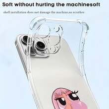 Funda para teléfono con diseño de personaje de dibujos animados en color rosa chicle, compatible con teléfonos ,  17,  16 Pro Max,  15 Pro Max,  13 y  12. Fabricada en TPU, ofrece protección contra golpes y caídas. Un regalo perfecto para amigos, familiares, cumpleaños y ocasiones especiales. - transparente - Ver 5