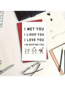 1/2 Pcs "I Like You, Love You, Keep You" Anniversary & Celebration Of Love Greeting Card - White - View 3