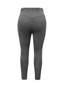 大码女式紧身瑜伽裤，黑色柔软弹力休闲裤，适合春、夏、秋季通勤，修身剪裁带口袋，时尚运动服 - 深灰色 - 查看 8