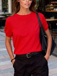 女士休闲纯色短袖针织上衣纯色毛衣针织上衣羊毛高领短袖套头毛衣女士基本款 T 恤，纯色宽松 T 恤，纯色运动上衣，汗衫柔软上衣，春夏秋