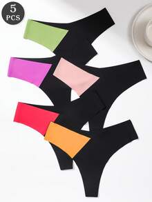 5条装 女士低腰性感V型拼色丁字裤 - 彩色 - 查看 2